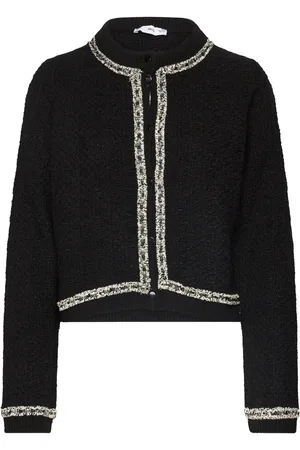 MANGO Bicolour Tweed Jacket Tops Knitwear Cardigans Black