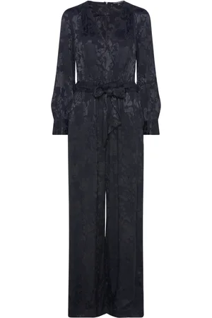 French Connection Arya Satin Jacquard Jumpsuit Bottoms Jumpsuits Black