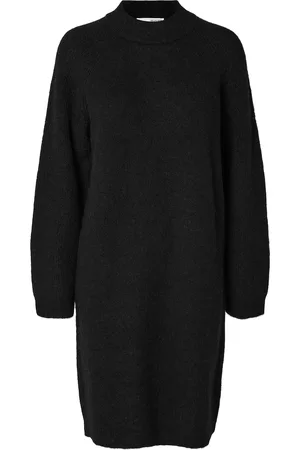 SELECTED Slflulu Ls High Neck Knit Dress Knelang Kjole Black
