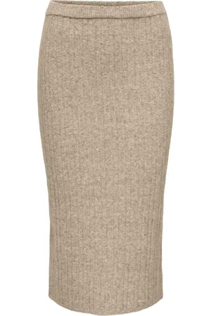 ONLY Onljeanett Life Midi Rib Skirt Cc Knt Skirts Knee-length & Midi Skirts Beige