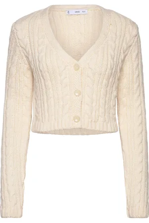 MANGO Butt D Knit Braided Cardigan Tops Knitwear Cardigans Cream