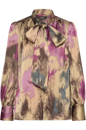 Ralph Lauren Floral Satin Charmeuse Tie-Neck Blouse Tops Blouses Long-sleeved Multi/patterned