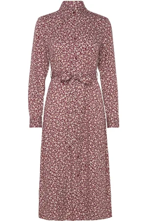 GANT Slim Floral Print Shirt Dress Knelang Kjole Burgundy