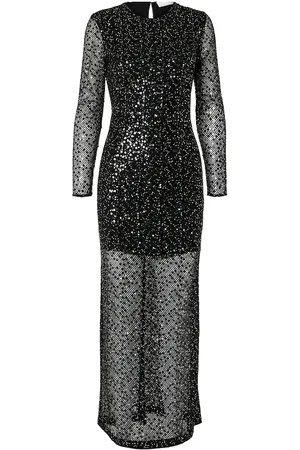 SELECTED Slfnoel Ls Ankle Sequins Dress B Maxikjole Festkjole Black