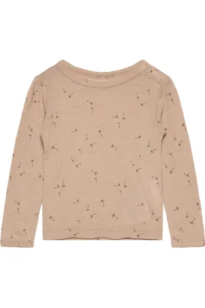 FIXONI Blouse Ls Tops T-shirts Long-sleeved T-shirts Beige