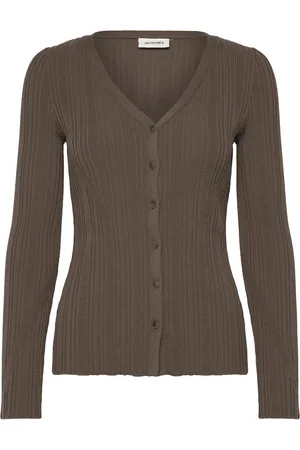 Monki Long Rib Knit Cardigan Tops Knitwear Cardigans Khaki Green