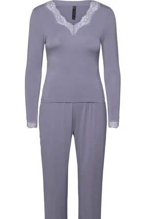 Hunkemöller Pj Ls Viscose Lace Pyjamas Blue