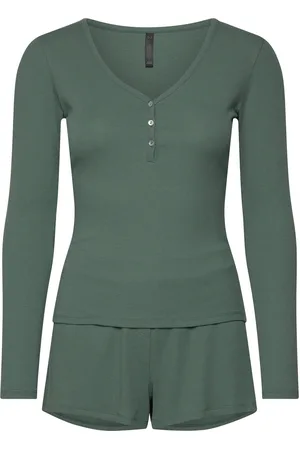 Hunkemöller Pj Ls Short Rib Pyjamas Khaki Green