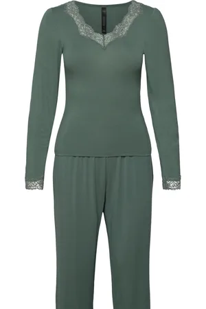 Hunkemöller Pj Ls Viscose Lace Pyjamas Khaki Green