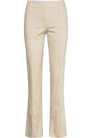 Monki Regular Waist Press Crease Trousers Bottoms Trousers Slim Fit Trousers Cream