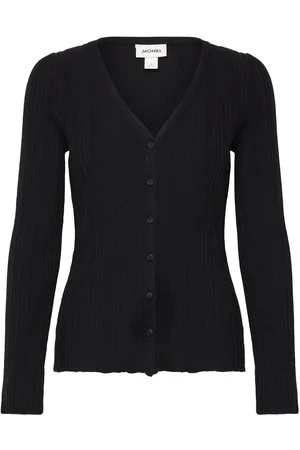Monki Long Rib Knit Cardigan Tops Knitwear Cardigans Black