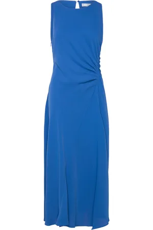 MANGO Midi-Dress With Draped Detail Knelang Kjole Blue