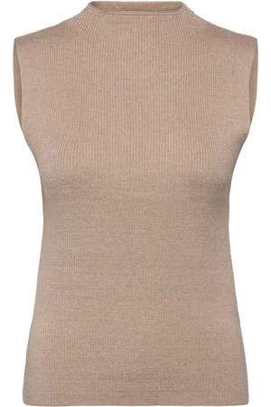 SELECTED Slflura Lurex Sl Knit High Neck Vests Knitted Vests Beige