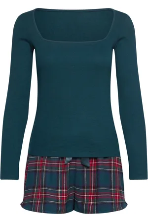 Hunkemöller Pj Flannel Twill Check Short Pyjamas Blue