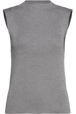 SELECTED Slflura Lurex Sl Knit High Neck Vests Knitted Vests Grey