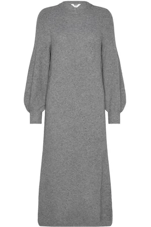 Object Objditte Re L/S Knit Midi Dress Noos Knelang Kjole Grey