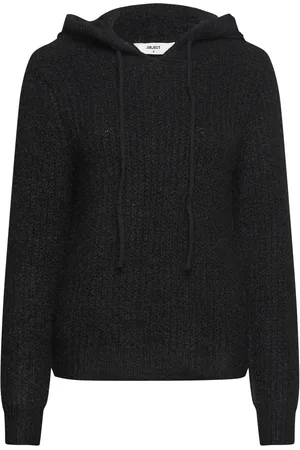 Object Objmilu Ls Re Knit Hoodie Noos Tops Sweat-shirts & Hoodies Hoodies Black
