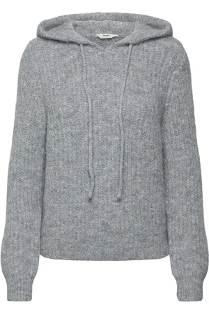 Object Objmilu Ls Re Knit Hoodie Noos Tops Sweat-shirts & Hoodies Hoodies Grey