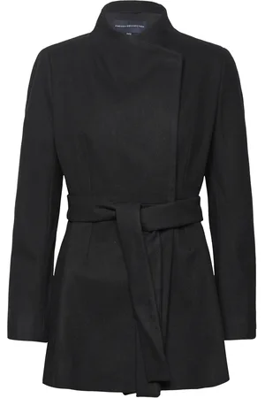 French Connection Platform Felt Crossover Coat Ulljakke Jakke Black