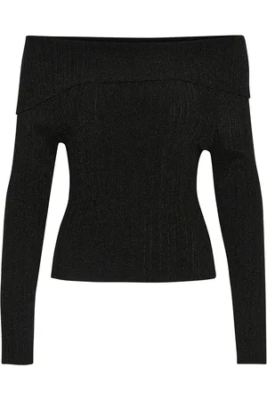 Gestuz Silvigz Rib Ls Off Shoulder Tops Knitwear Jumpers Black