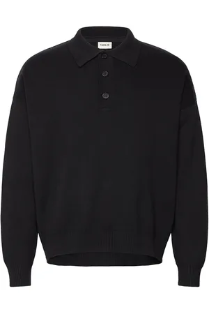 Solid Sdnahim Tops Polos Long-sleeved Black