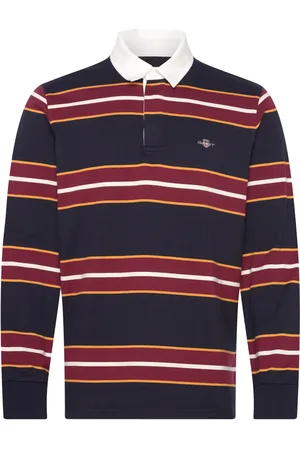 GANT Yarn Dyed Striped Heavy Rugger Tops Polos Long-sleeved Navy