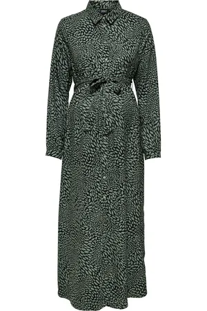 ONLY Olmnoelle Life L/S Midi Shirt Dress Aop Knelang Kjole Green