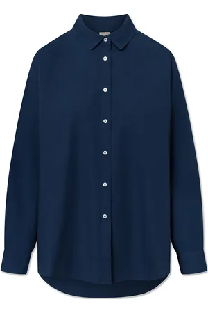 Studio Feder Josie Shirt - Poplin Tops Shirts Long-sleeved Navy