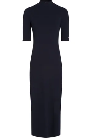 Tommy Hilfiger Slim 5X2 Rib Midi Dress 1/2 Maxikjole Festkjole Navy