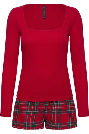 Hunkemöller Pj Flannel Twill Check Short Pyjamas Red