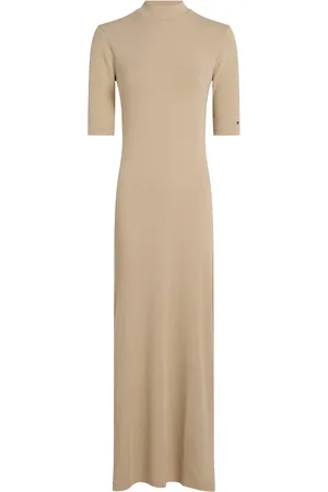 Tommy Hilfiger Slim 5X2 Rib Midi Dress 1/2 Maxikjole Festkjole Beige