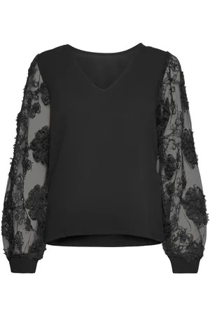 VERO MODA Vmemmaly Ls V- Neck 2-Way Top Jrs Ga Tops T-shirts & Tops Long-sleeved Black