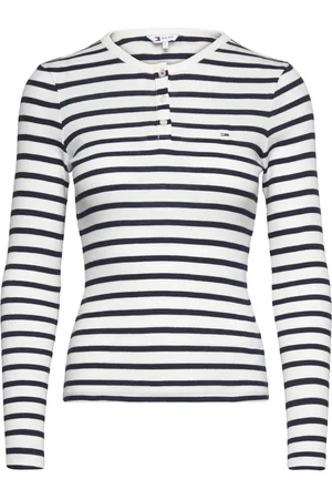 Tommy Hilfiger Tjw Slm Button Rib C-Neck Ls Ext Tops T-shirts & Tops Long-sleeved Navy
