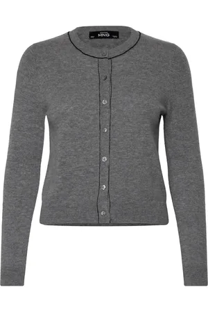 MANGO Wool Cardigan With Decorative Stitching Tops Knitwear Cardigans Grey