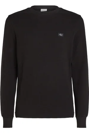 Calvin Klein Woven Label Waffle Ls Tee Tops T-shirts Long-sleeved Black