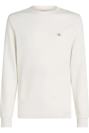 Calvin Klein Woven Label Waffle Ls Tee Tops T-shirts Long-sleeved Cream