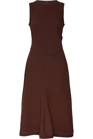 MANGO Midi-Dress With Decorative Stitching Knelang Kjole Brown