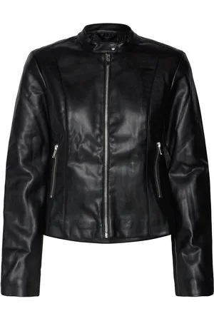 MANGO Leather-Effect Biker Jacket Skinnjakke Skinnjakke Black
