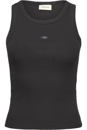 Calvin Klein Woven Label Rib Tank Top Tops T-shirts & Tops Sleeveless Black