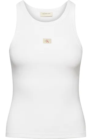 Calvin Klein Woven Label Rib Tank Top Tops T-shirts & Tops Sleeveless White