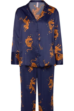 Hunkemöller Pj Ls Satin Print Pyjamas Navy