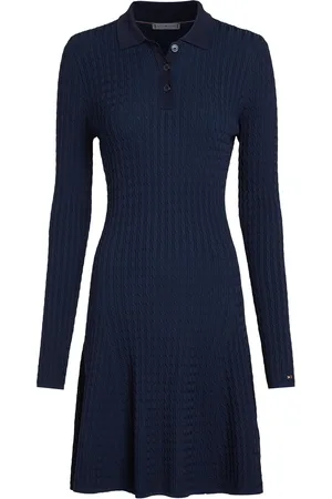 Tommy Hilfiger Rayon Cable F&F Ls Midi Dress Kort Kjole Navy