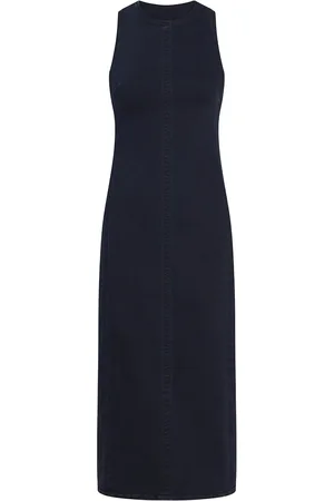Calvin Klein Long Column Denim Dress Knelang Kjole Navy