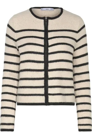 MANGO Striped Knitted Jacket Tops Knitwear Cardigans Cream
