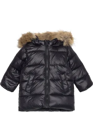 MANGO Quilted Coat With Fur-Effect Hood Outerwear Jackets & Coats Winter Jackets Black