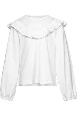 MANGO Embroidered Detail T-Shirt Tops Blouses & Tunics White