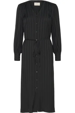 GANT Relaxed Satin Stripe Shirt Dress Knelang Kjole Black