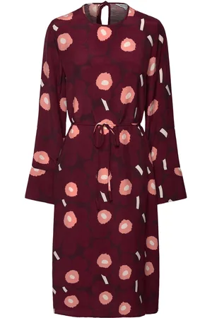 Marimekko Lahjat Unikko Knelang Kjole Burgundy