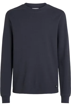 Calvin Klein Woven Label Waffle Ls Tee Tops T-shirts Long-sleeved Navy