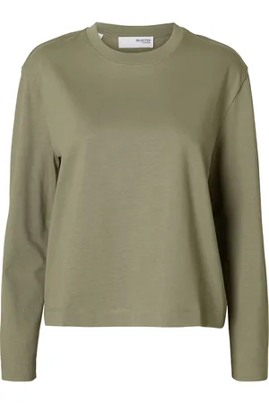SELECTED Slfessential Ls Boxy Tee Noos Tops T-shirts & Tops Long-sleeved Green